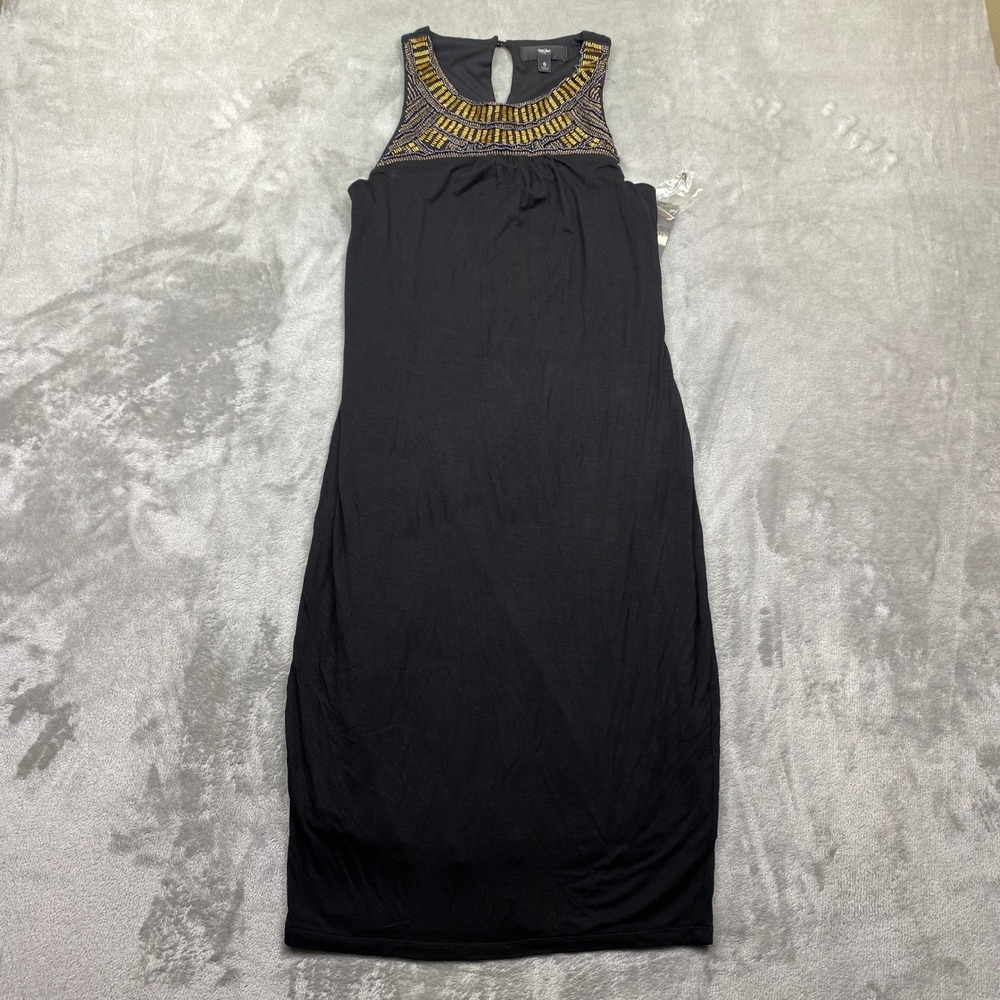 Mossimo Black Beaded Neckline Sleeveless Sheath Dress Ebony Solid Size S NWT